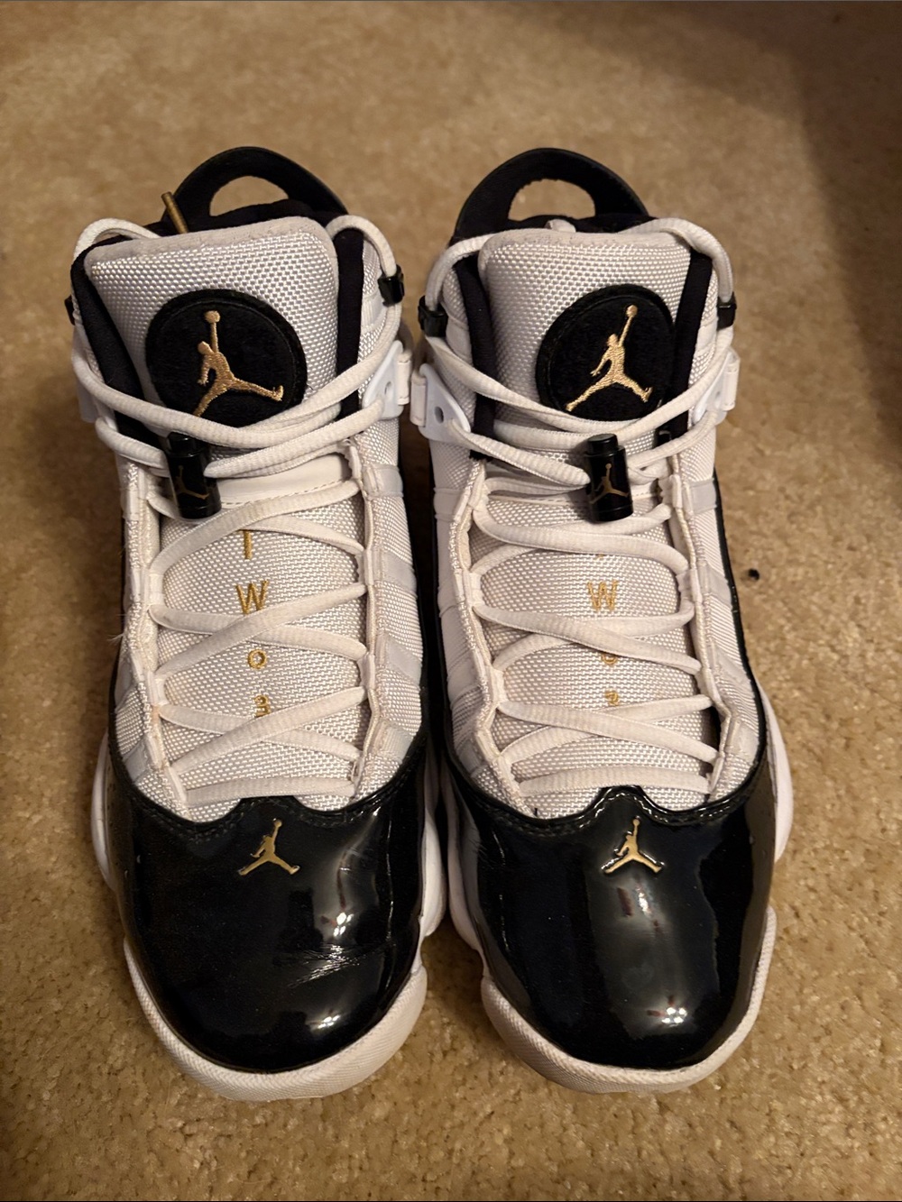 Air Jordan White Black Gold High Top Sneakers (Adult)
